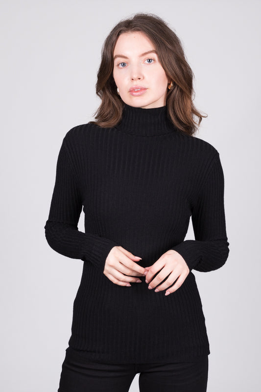 Ribbed High-Neck Jumper - Black