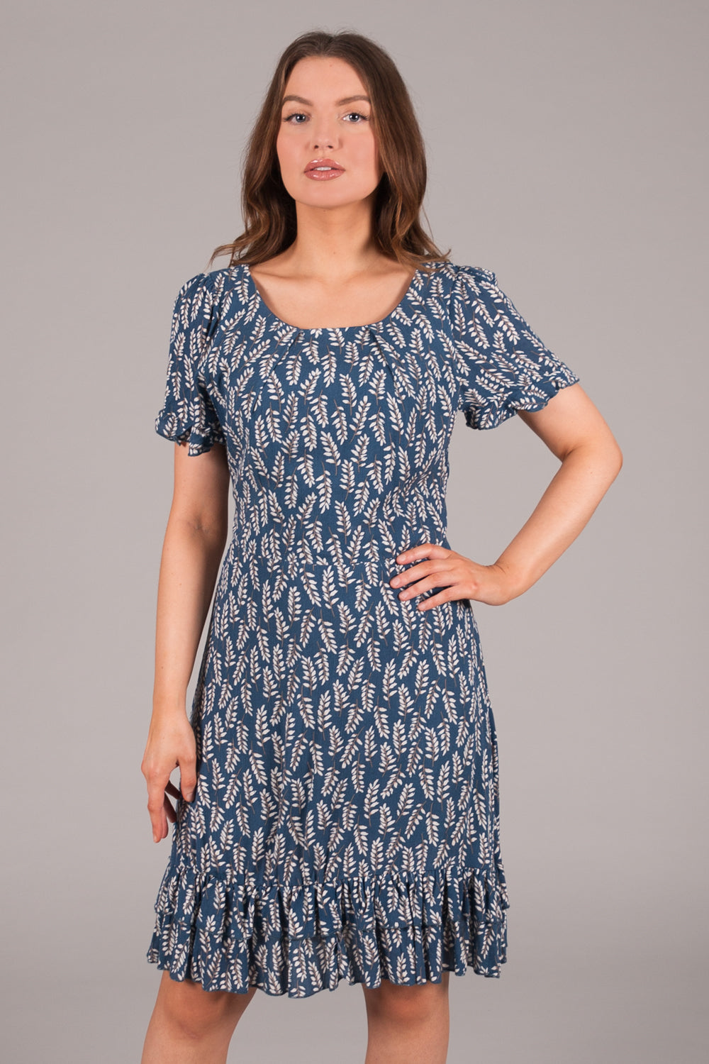 Fit & Flare Print Dress - Blue