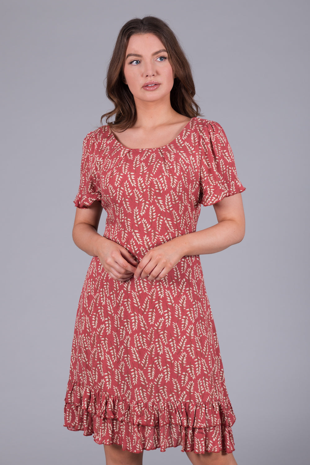 Fit & Flare Print Dress - Salmon