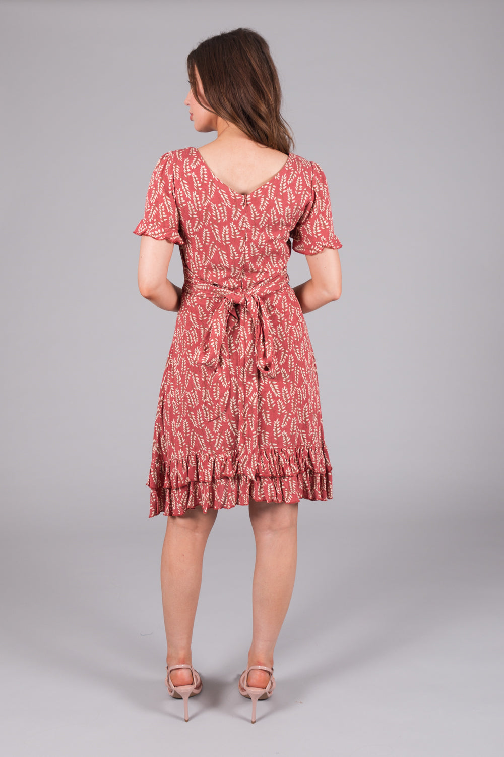 Fit & Flare Print Dress - Salmon