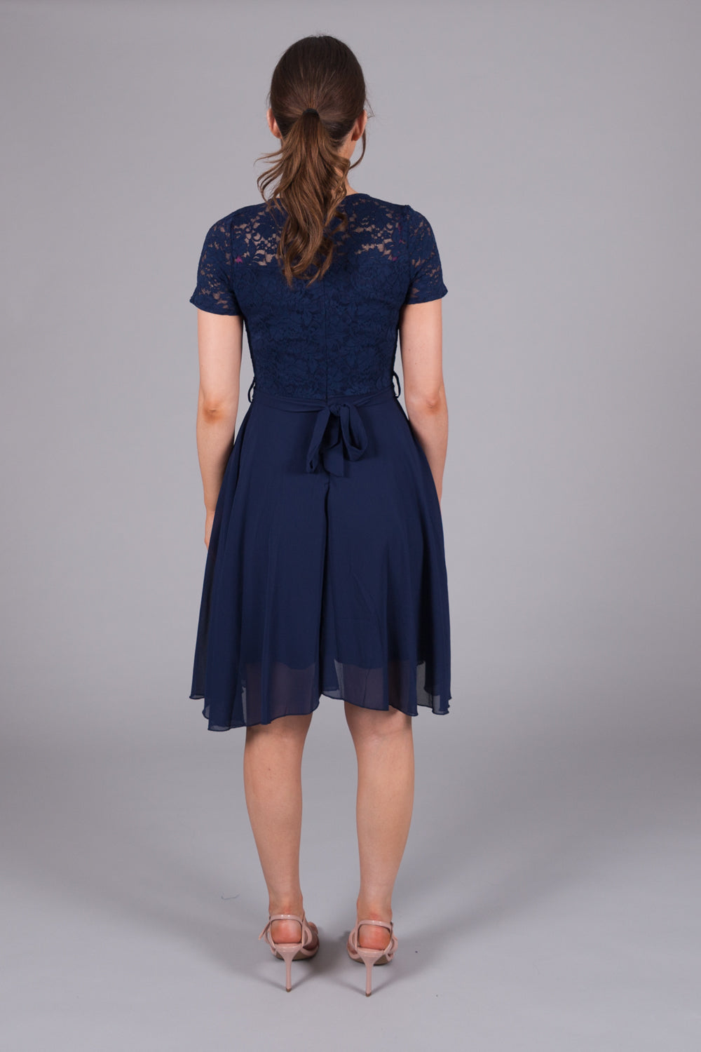 Lace Bodice Fit & Flare Dress - Navy