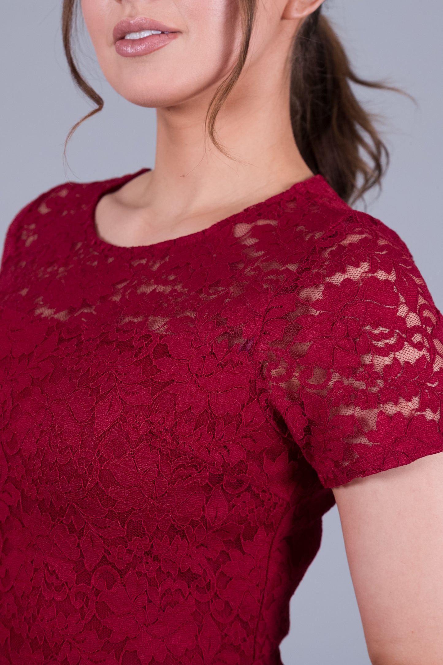 Lace Bodice Fit & Flare Dress - Wine