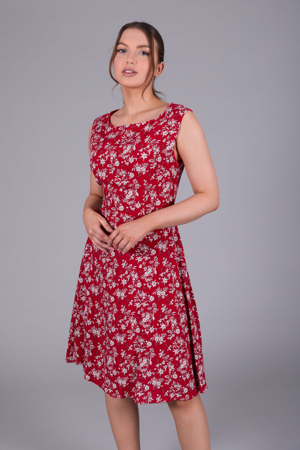 Ditsy Floral Sleeveless Dress - Red