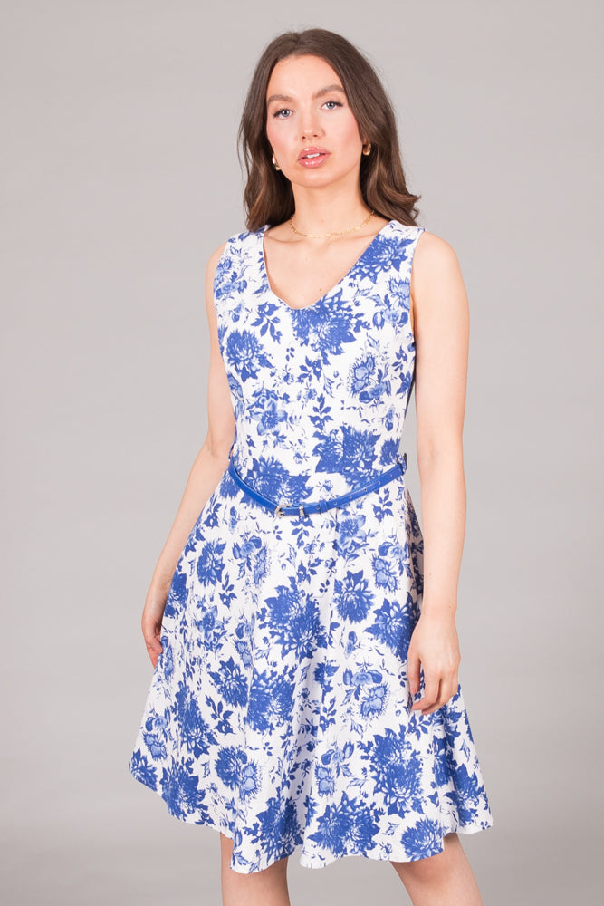 Blue Floral Fit & Flare Dress