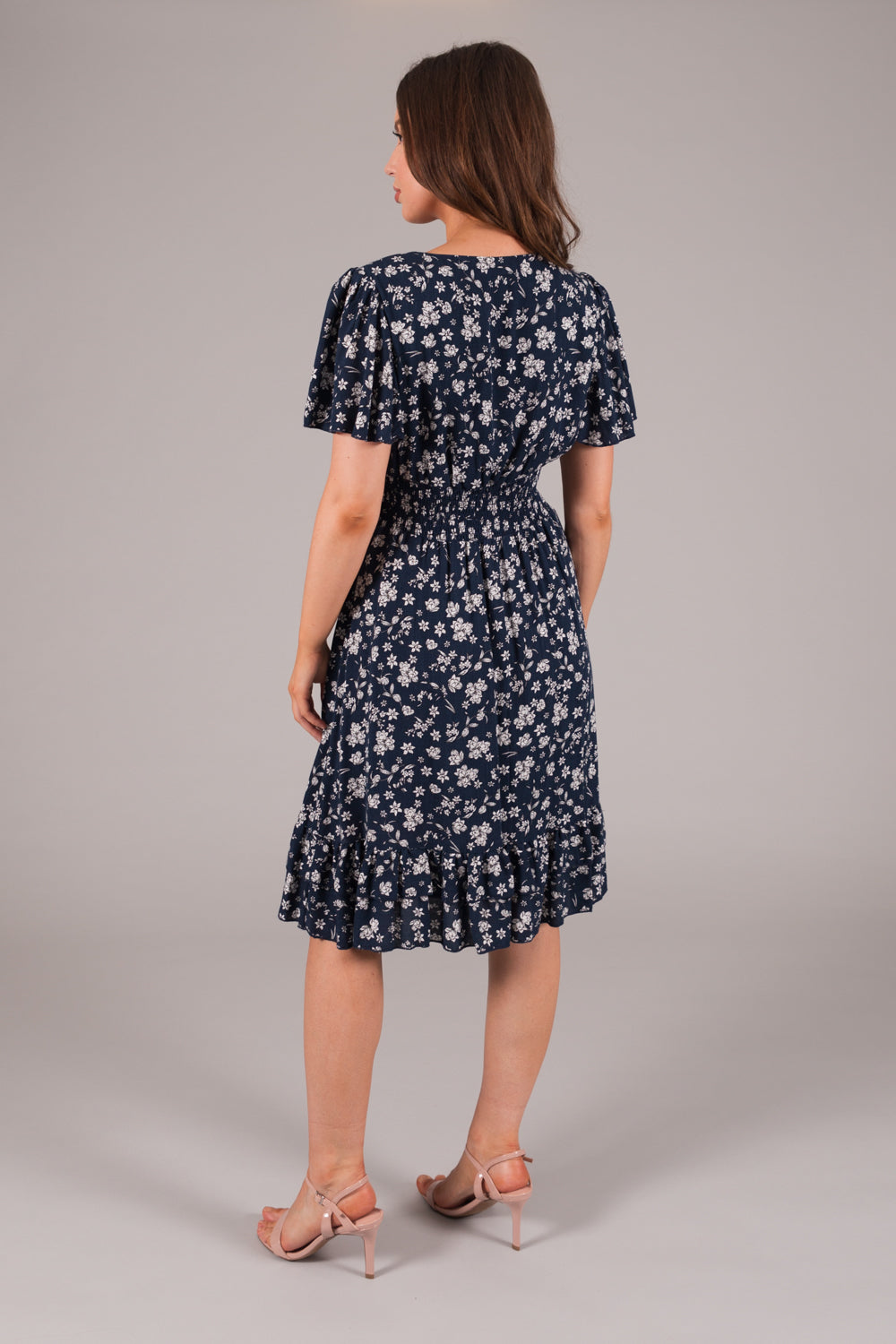 Floral Ditsy Print Smock Wrap Dress - Navy