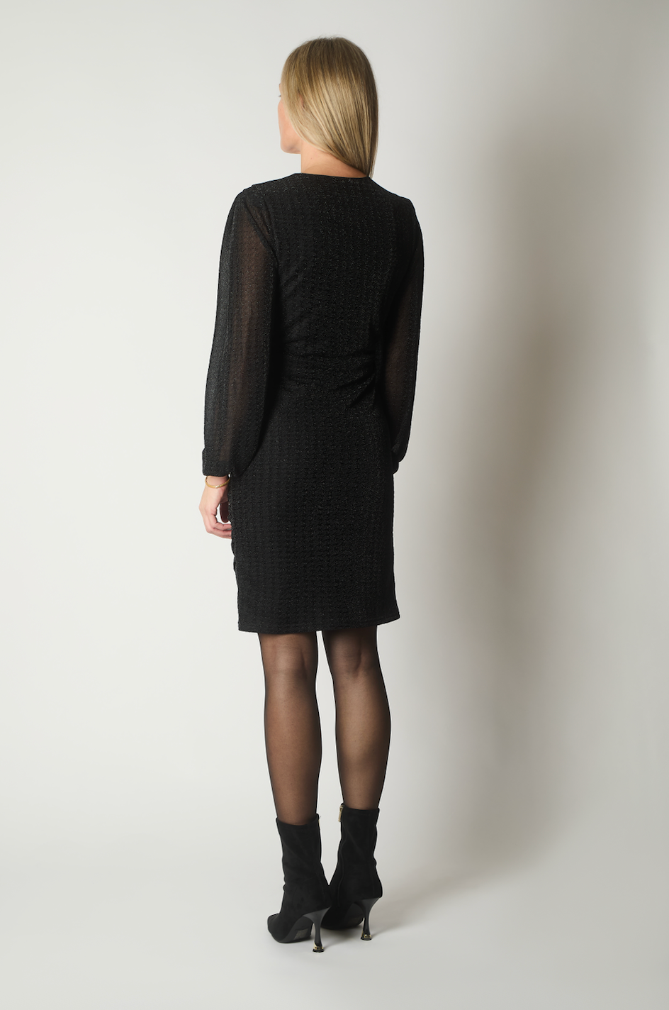 Wrap Dress with Draped Detail and Subtle Sparkle