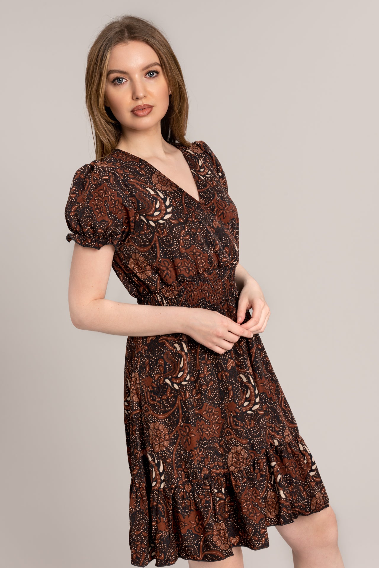 Abstract Wrap Dress - Rust