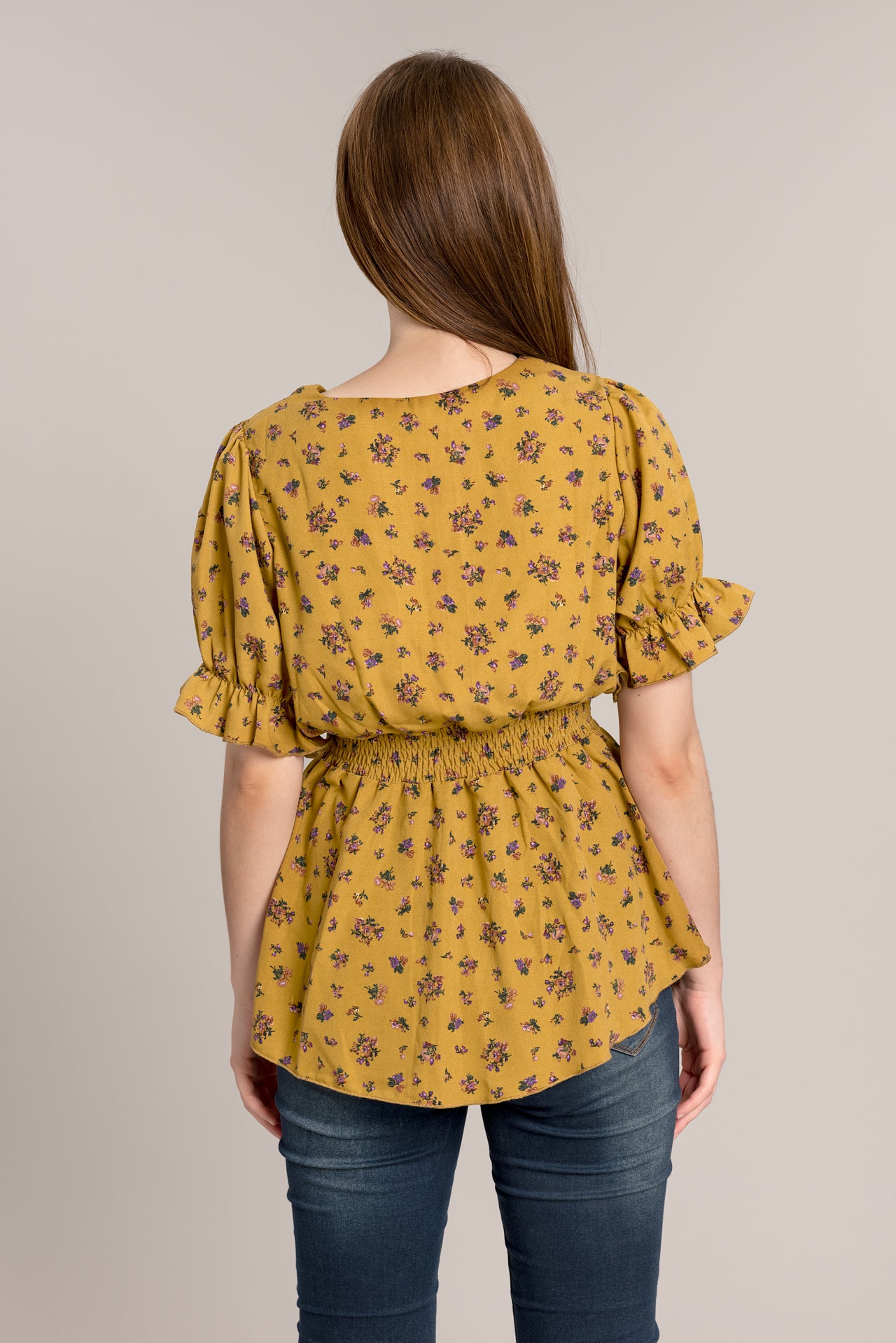 Smock Floral Top - Mustard