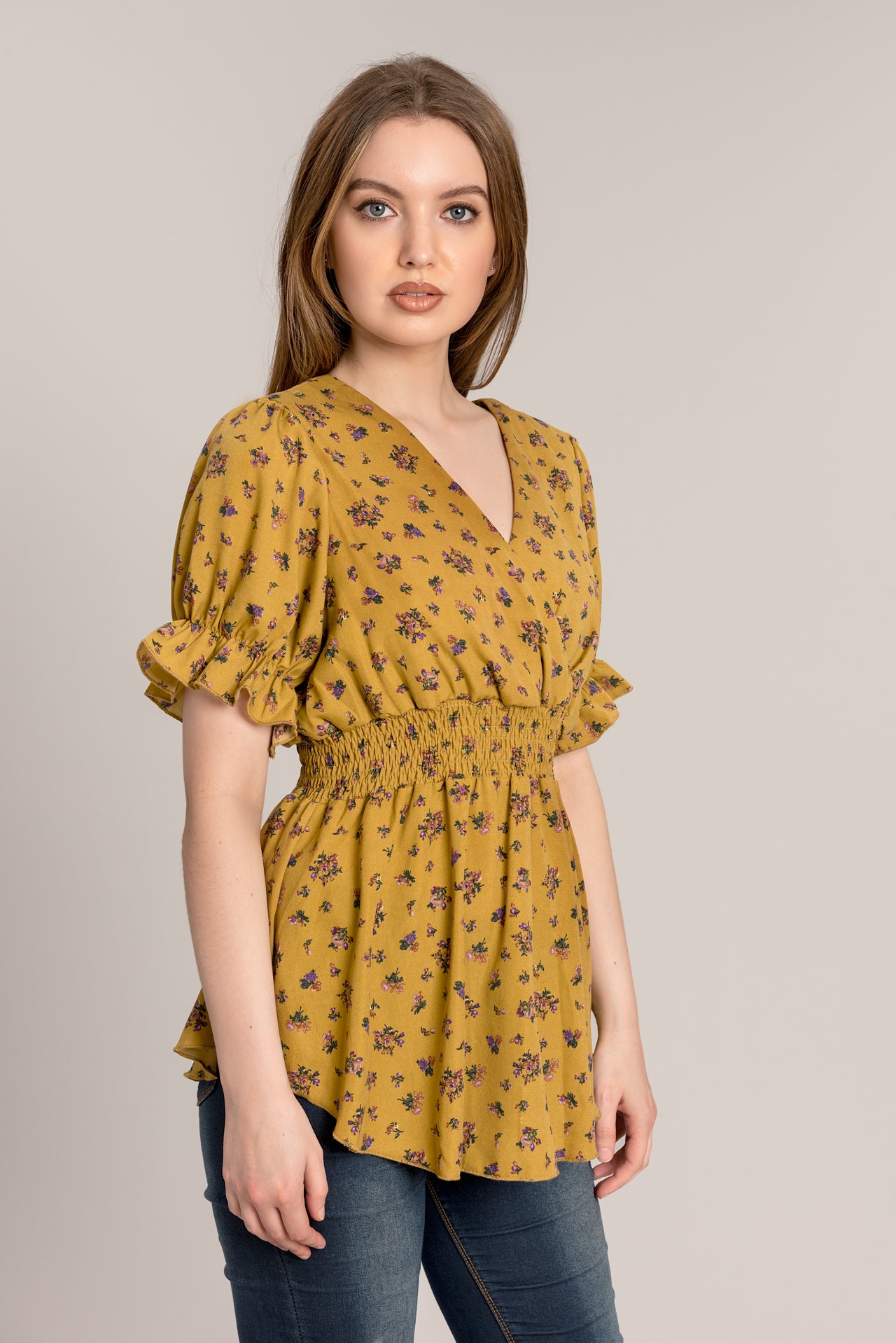 Smock Floral Top - Mustard