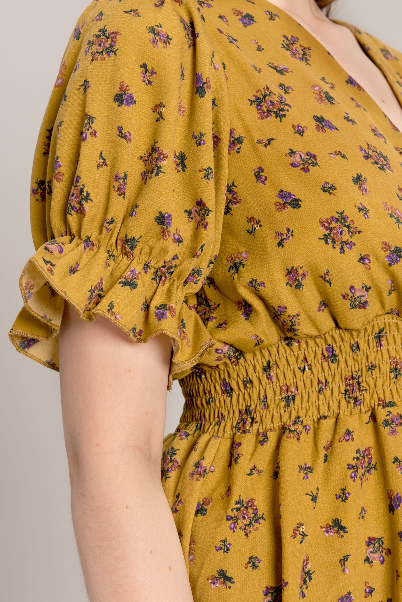 Smock Floral Top - Mustard