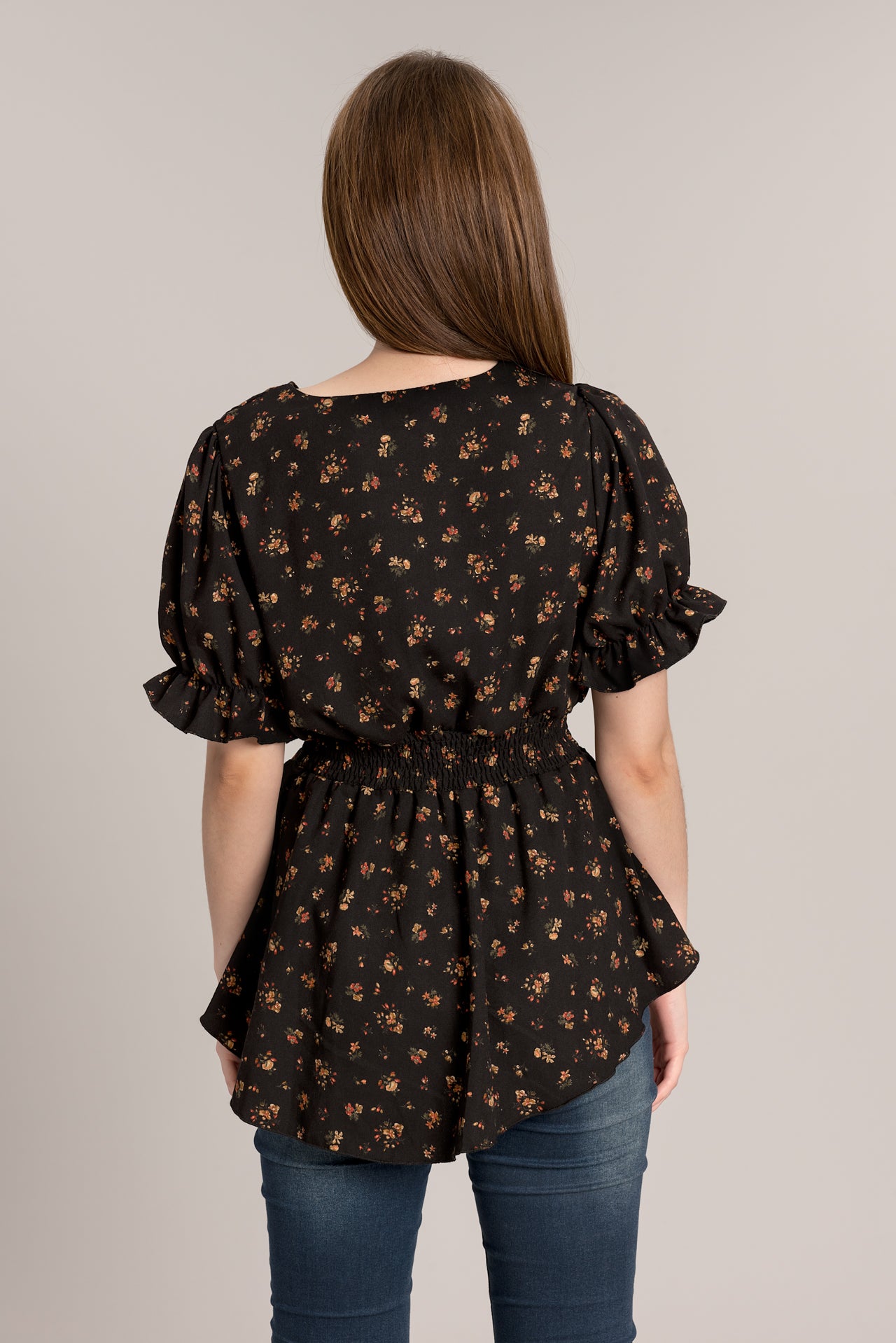 Smock Floral Top - Black