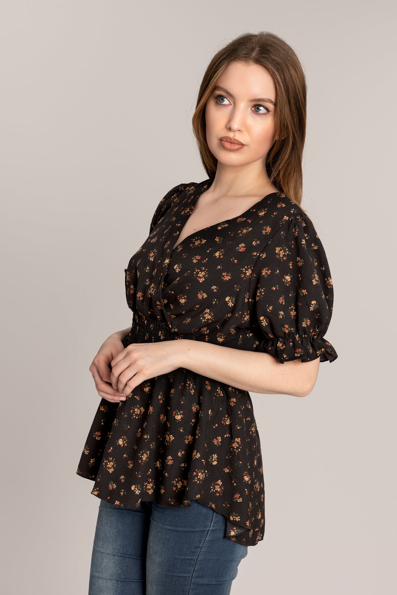 Smock Floral Top - Black