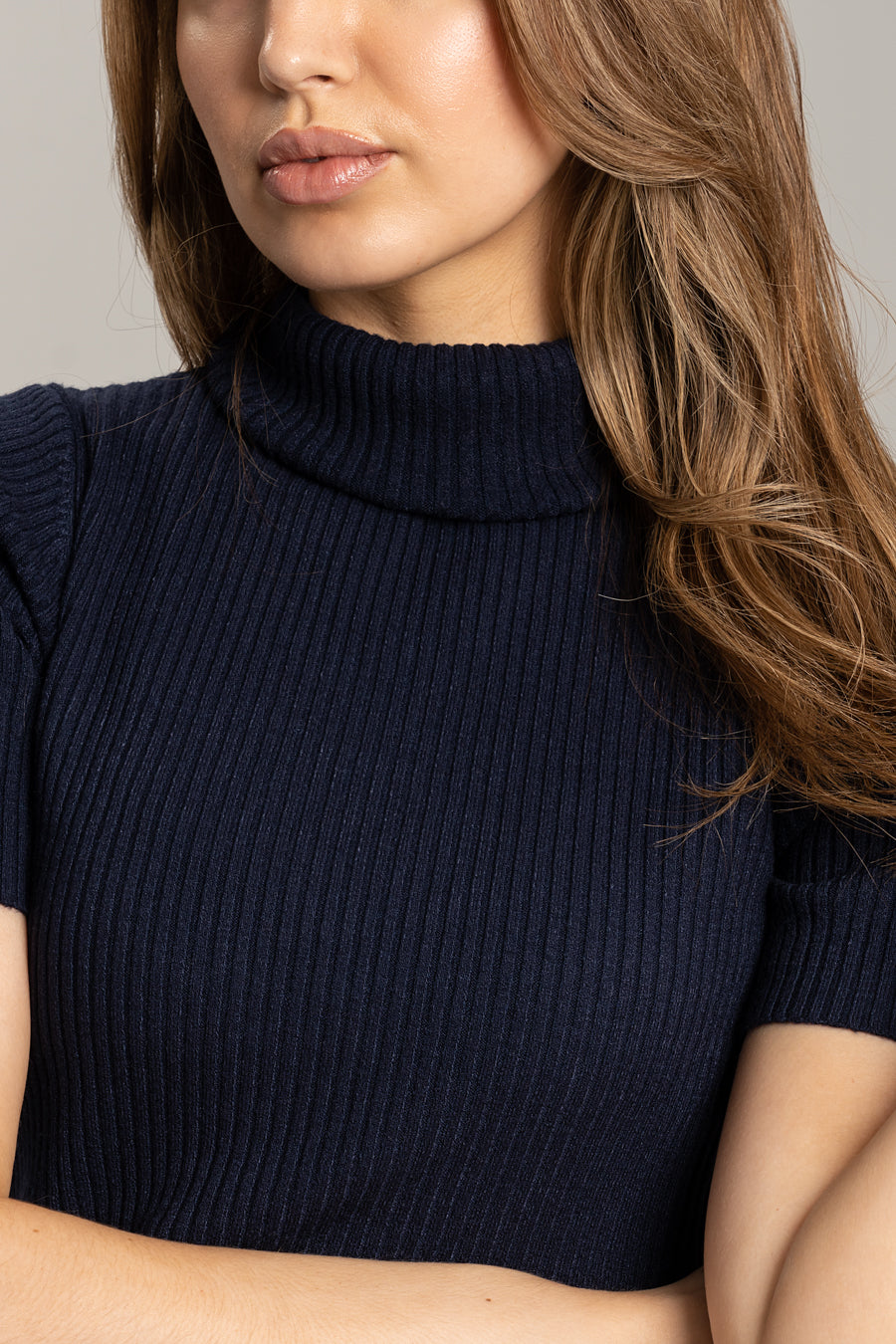 Polo Neck Rib Jumper - Navy