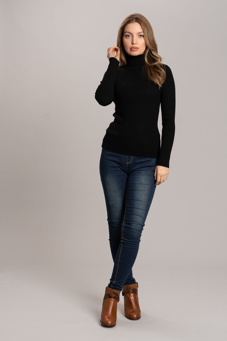 Polo Neck Soft Knit Jumper - Black