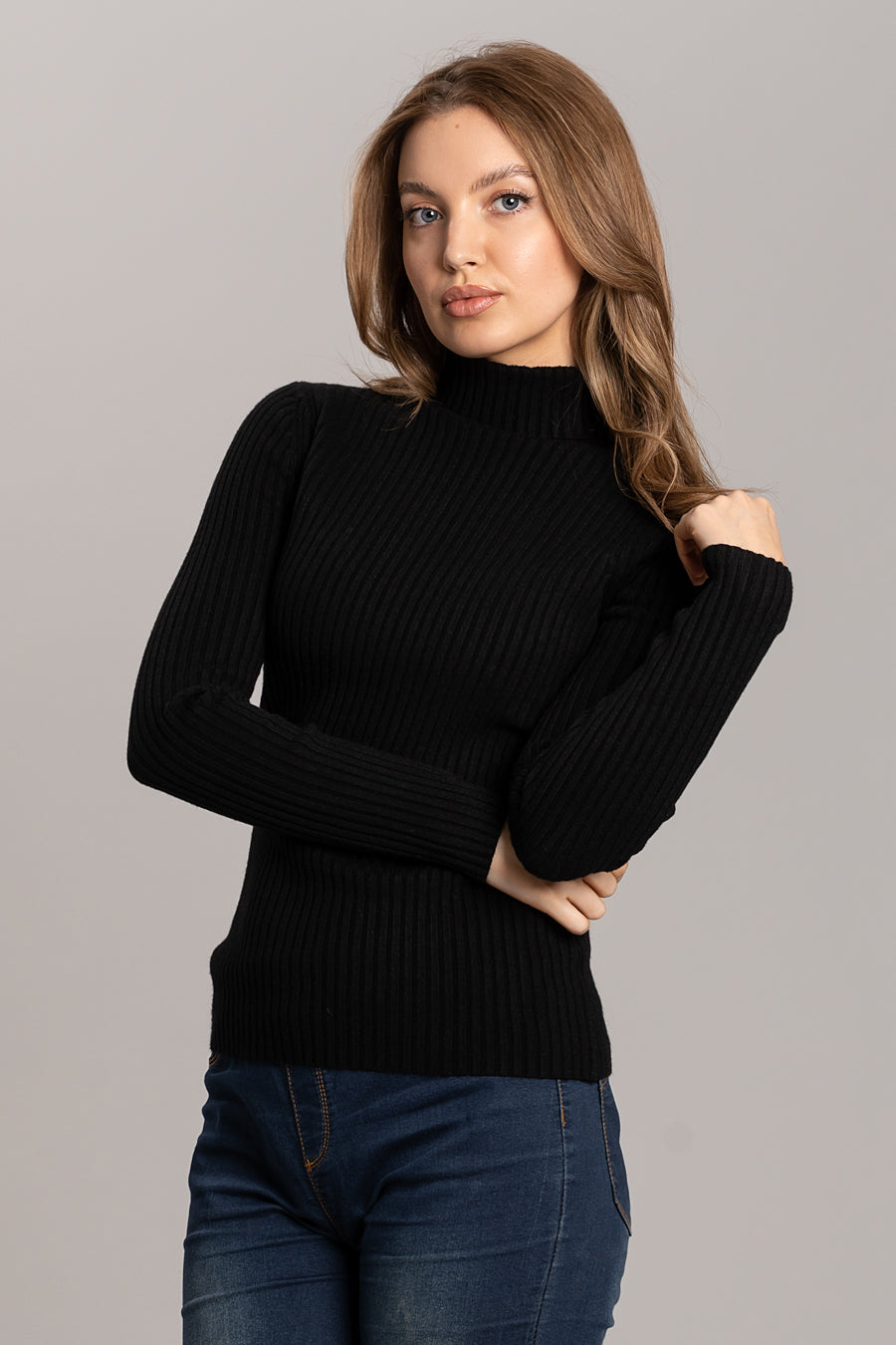 Polo Neck Soft Knit Jumper - Black