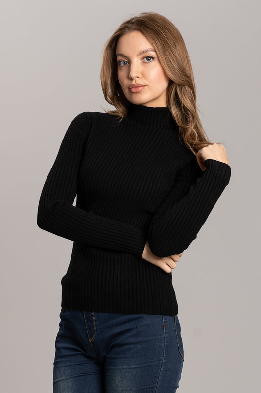 Polo Neck Soft Knit Jumper - Black