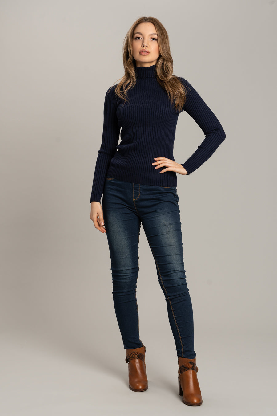 Polo Neck Soft Knit Jumper - Navy