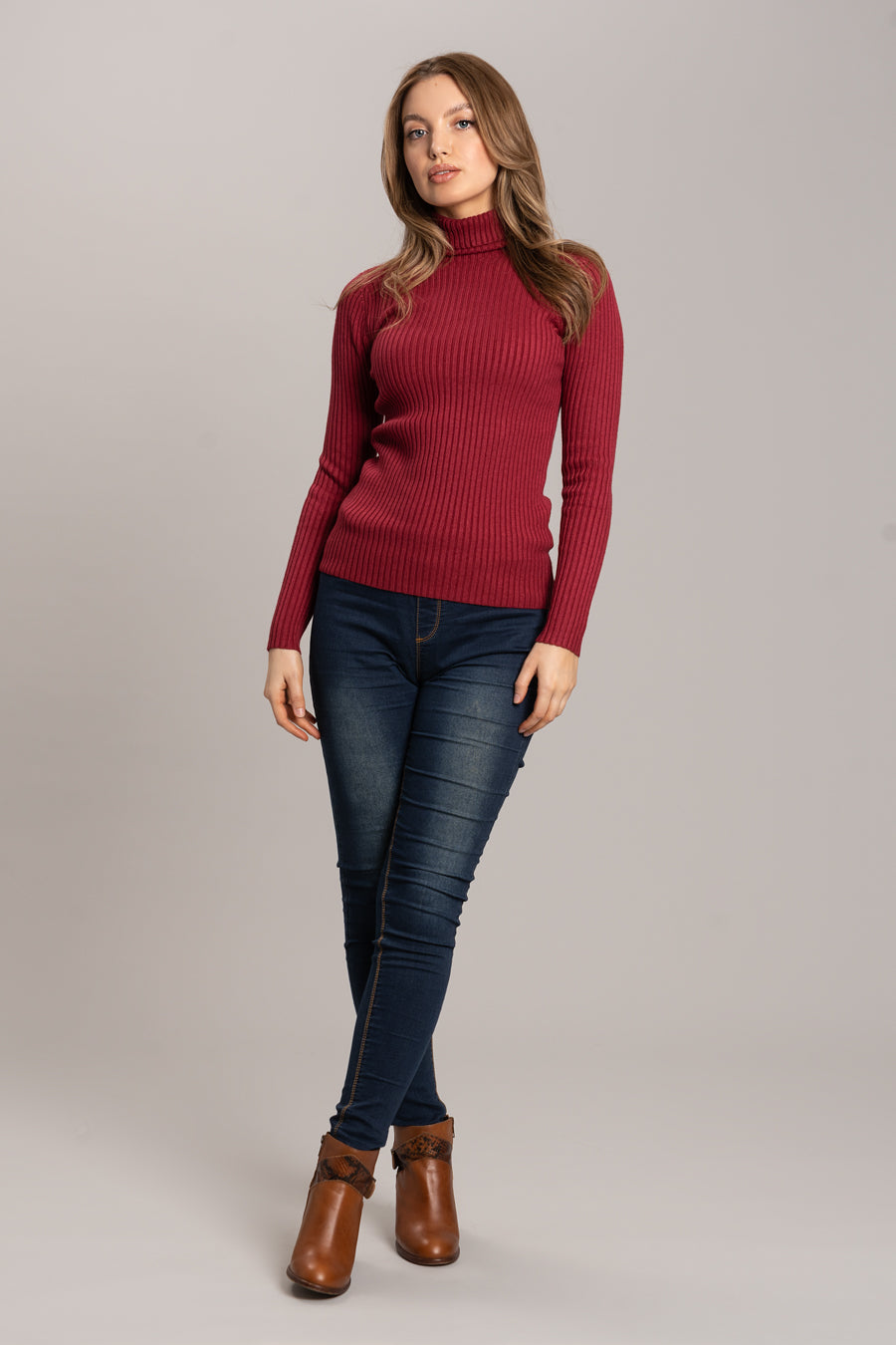 Polo Neck Soft Knit Jumper - Wine