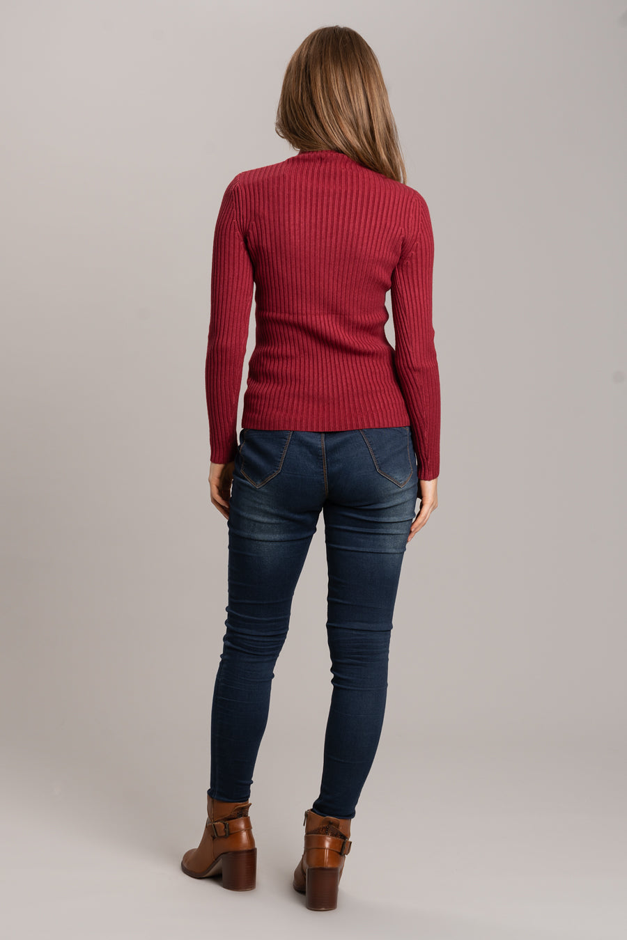 Polo Neck Soft Knit Jumper - Wine