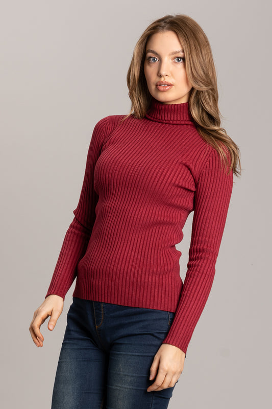 Polo Neck Soft Knit Jumper - Wine