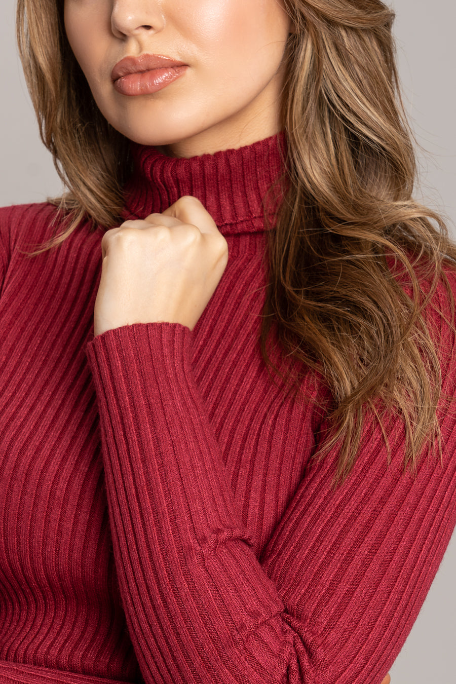 Polo Neck Soft Knit Jumper - Wine