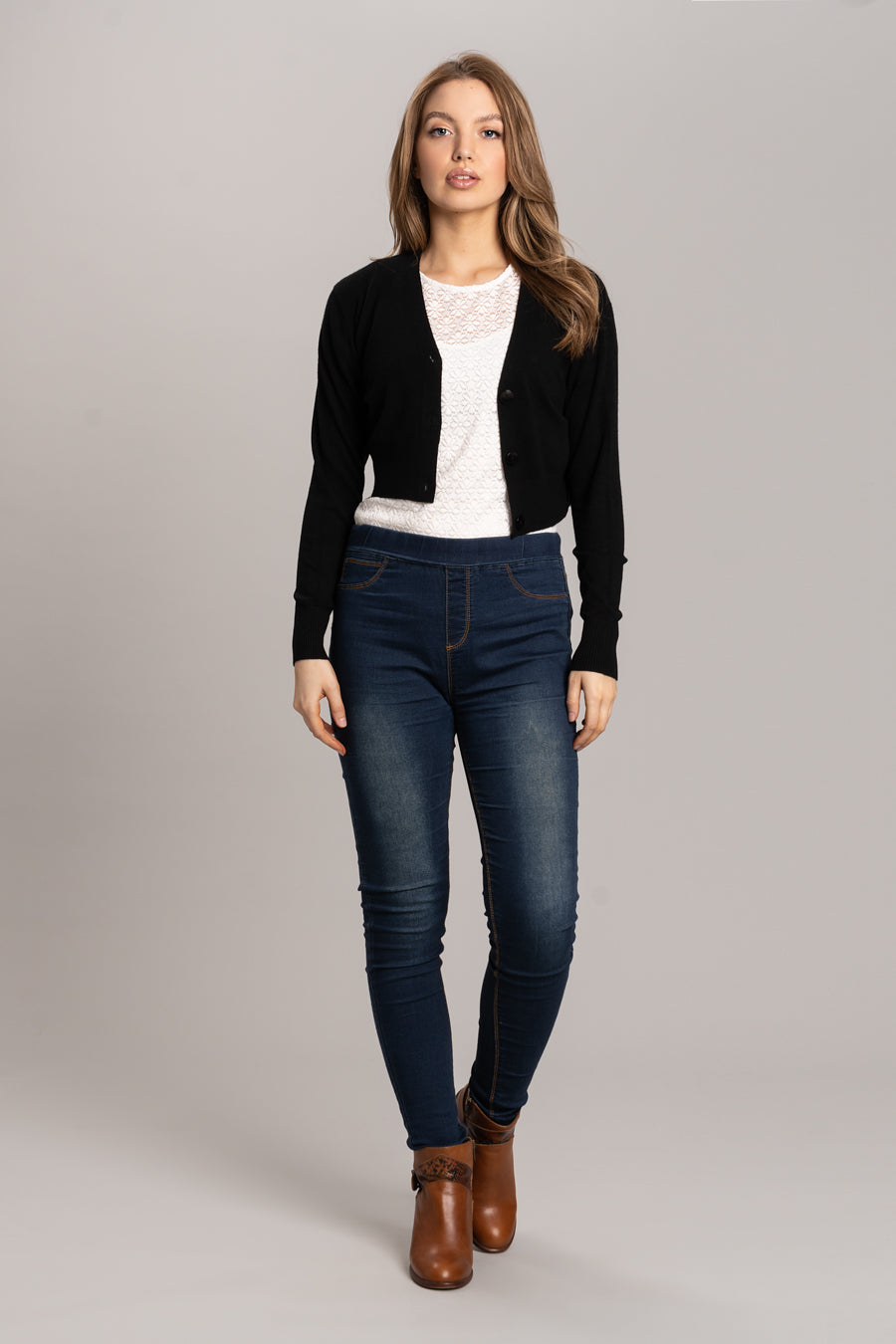 Cropped Knit Cardigan - Black