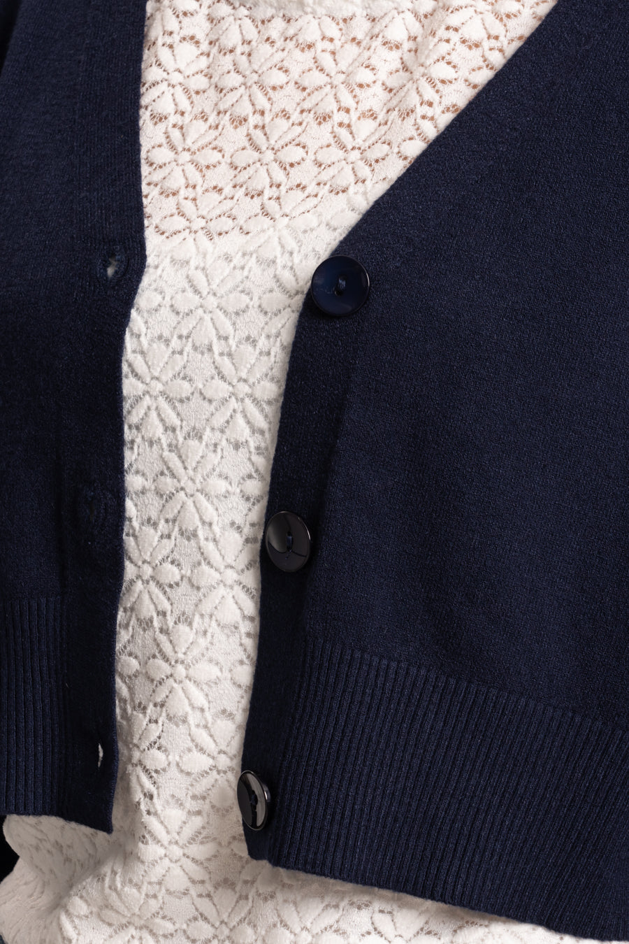 Cropped Knit Cardigan - Navy