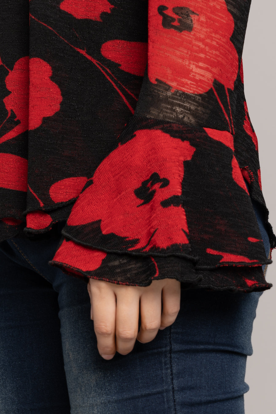 Print Top with Frill Sleeves - Red