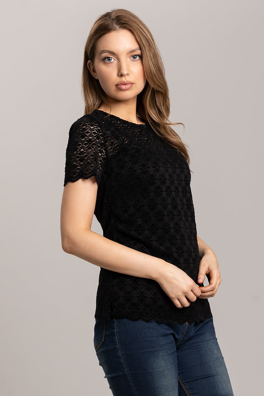 Lace Top with Scalloped Hemline