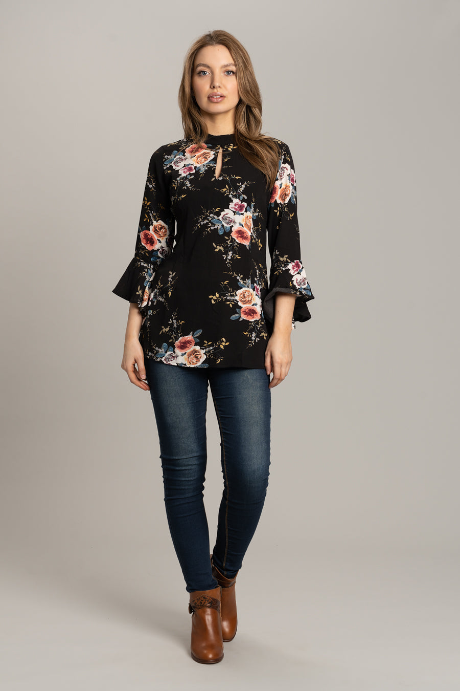 Floral Print Tunic with Bell Sleeves