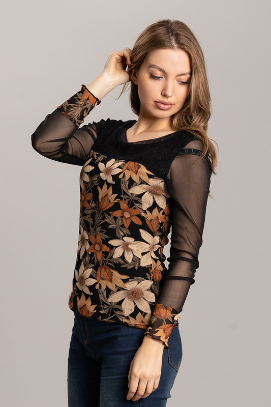 Floral Print and Lace Top