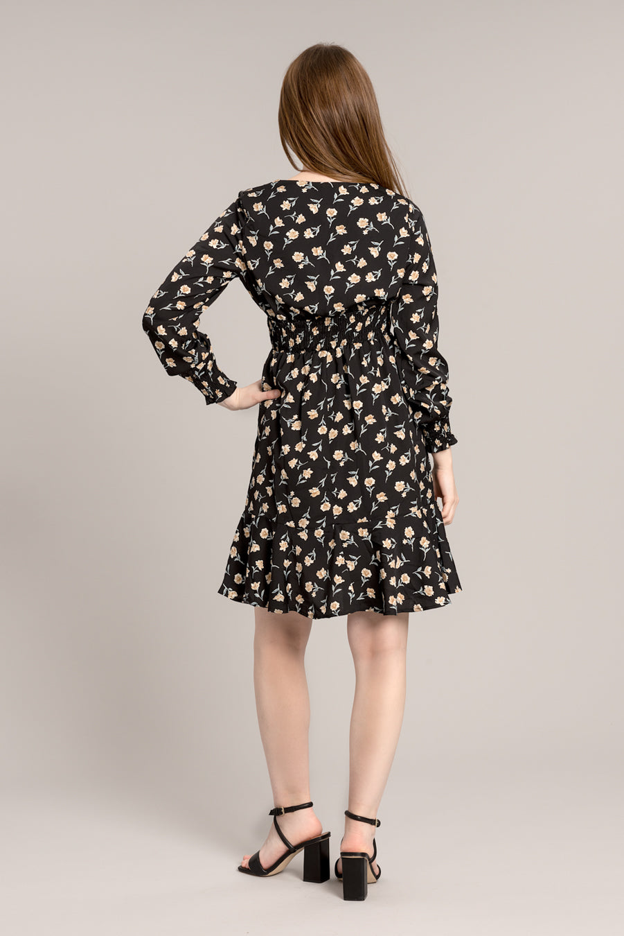 Floral Wrap Smock Midi Dress