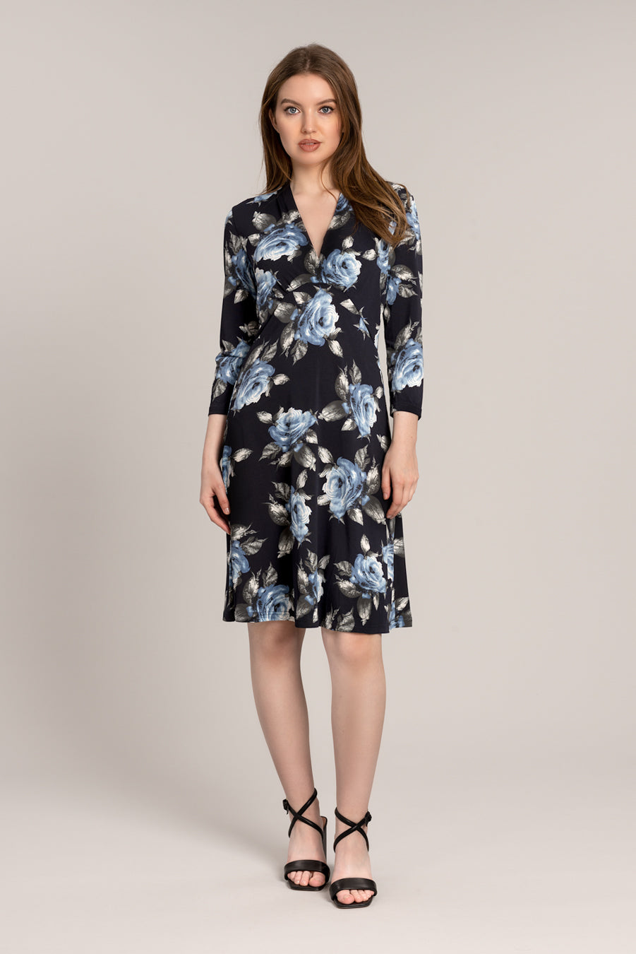 Blue Rose Midi Jersey Dress