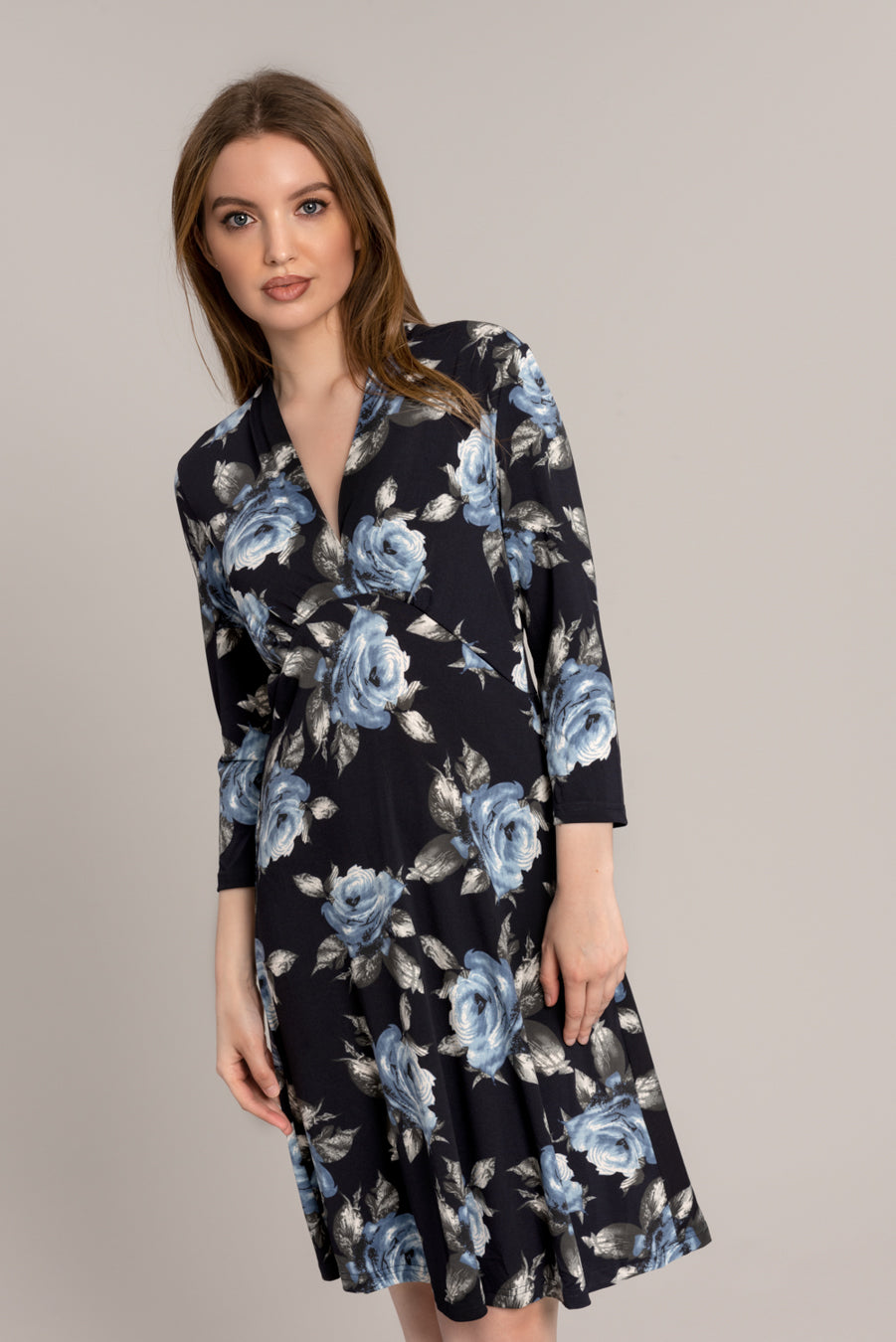 Blue Rose Midi Jersey Dress